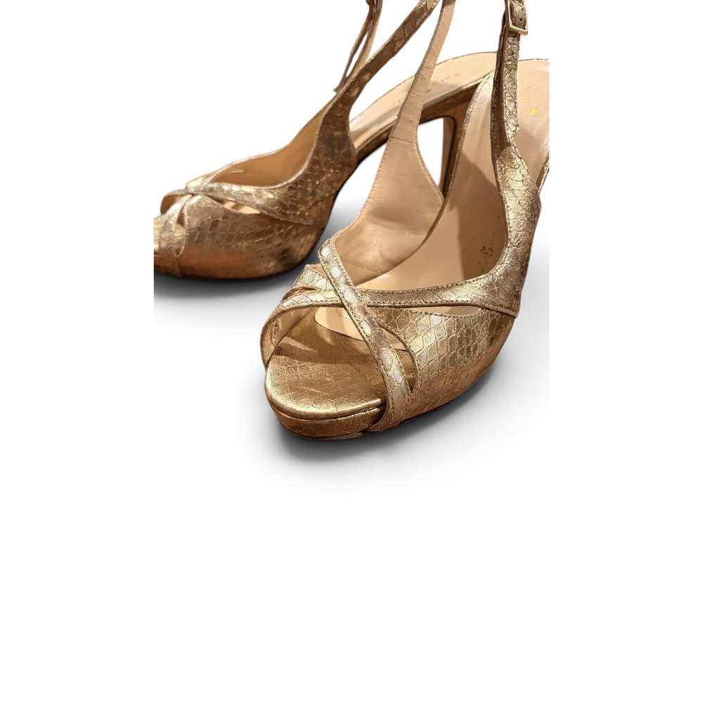 Y2K Kate Spade Slingback Heels Women 9 Gold Snakeskin Embossed Platform Stiletto - Picture 2 of 8